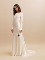 Dress Boat Neck Long Sleeve Mermaid Wedding Dress Minimalist Sweep&Brush Train Backless Bride Dress