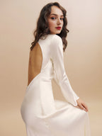 Dress Boat Neck Long Sleeve Mermaid Wedding Dress Minimalist Sweep&Brush Train Backless Bride Dress