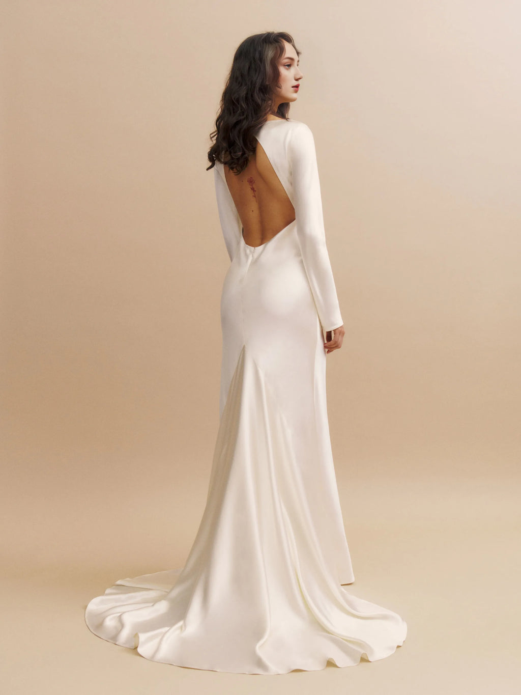 Dress Boat Neck Long Sleeve Mermaid Wedding Dress Minimalist Sweep&Brush Train Backless Bride Dress