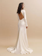 Dress Boat Neck Long Sleeve Mermaid Wedding Dress Minimalist Sweep&Brush Train Backless Bride Dress