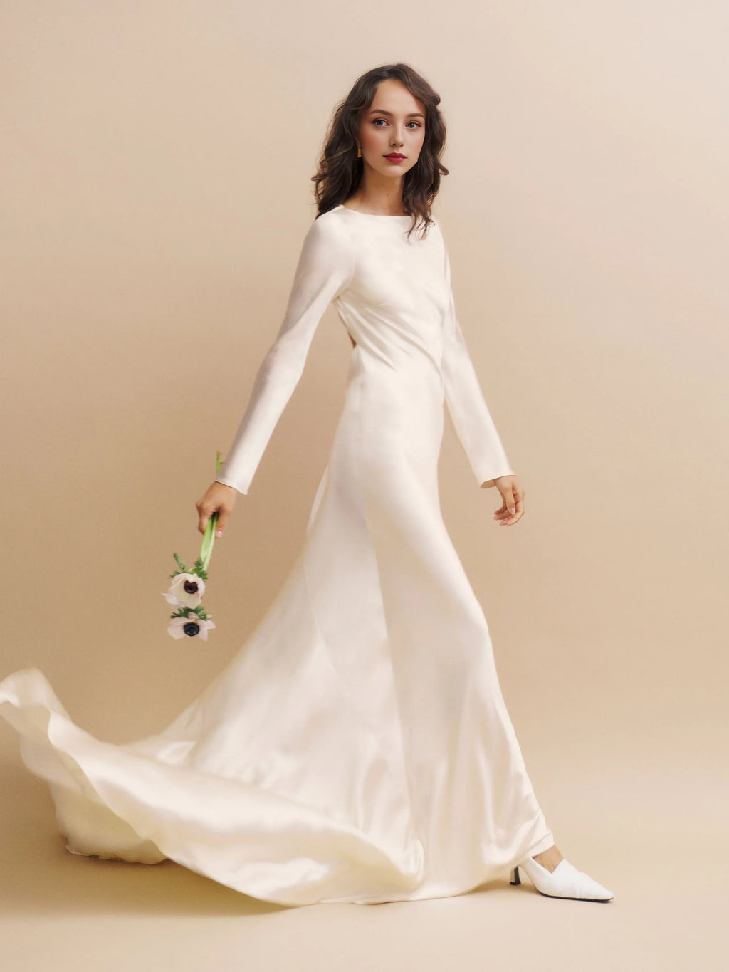 Dress Boat Neck Long Sleeve Mermaid Wedding Dress Minimalist Sweep&Brush Train Backless Bride Dress