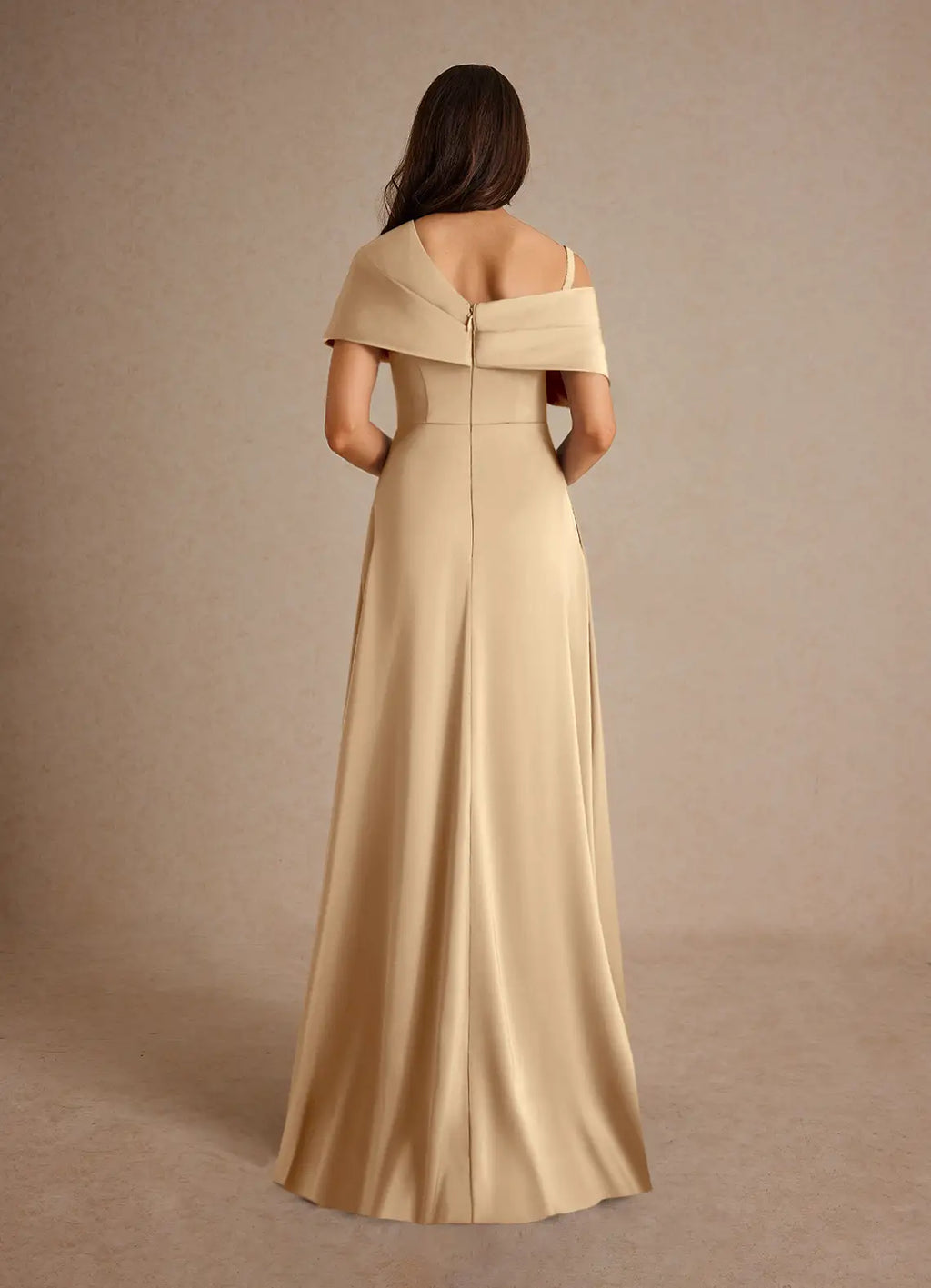 Dress Champagne A-Line Pleated Maxi Dress Elegant Off the Shoulder Slit Mother of the Bride Dress