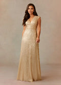 Dress Champagne A-Line V-Neck Ruched Sequins Mother Of The Bride Dresses Cap Sleeves Back Zip Ruffle Evening Dress