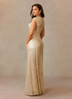 Dress Champagne A-Line V-Neck Ruched Sequins Mother Of The Bride Dresses Cap Sleeves Back Zip Ruffle Evening Dress
