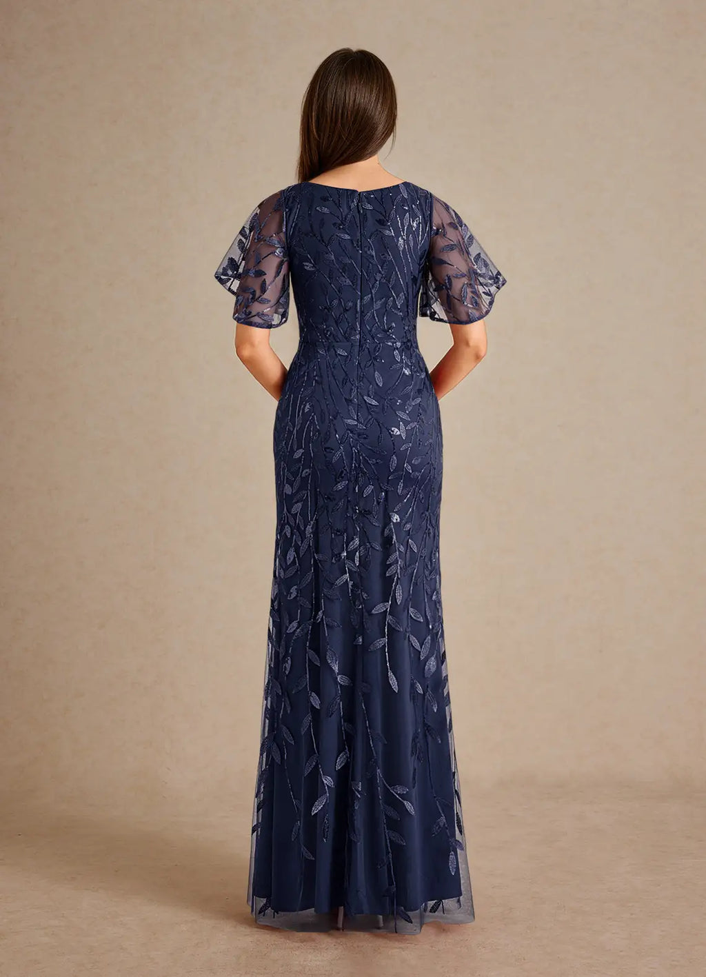 Dress Champagne Sheath Sequins Mother of the Groom Dresses Elegant V-Neck Flutter Sleeves Evening Dress