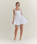 White Dress Charming Bow Back Pleated Dress Mini Dress A-Line Sleeveless Homecoming Dress