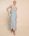 Dress Chic A-Line Floor-Length Sleeveless Party Dresses Halter Neck Solid Color Open Back Ruffles Evening Dress