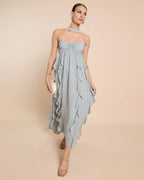 Dress Chic A-Line Floor-Length Sleeveless Party Dresses Halter Neck Solid Color Open Back Ruffles Evening Dress