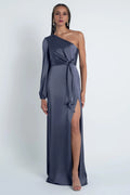Dress Chic One Shoulder Long Sleeve Evening Dress Bridesmaid Dress Floor-Length Sheath Solid Color Prom Dress
