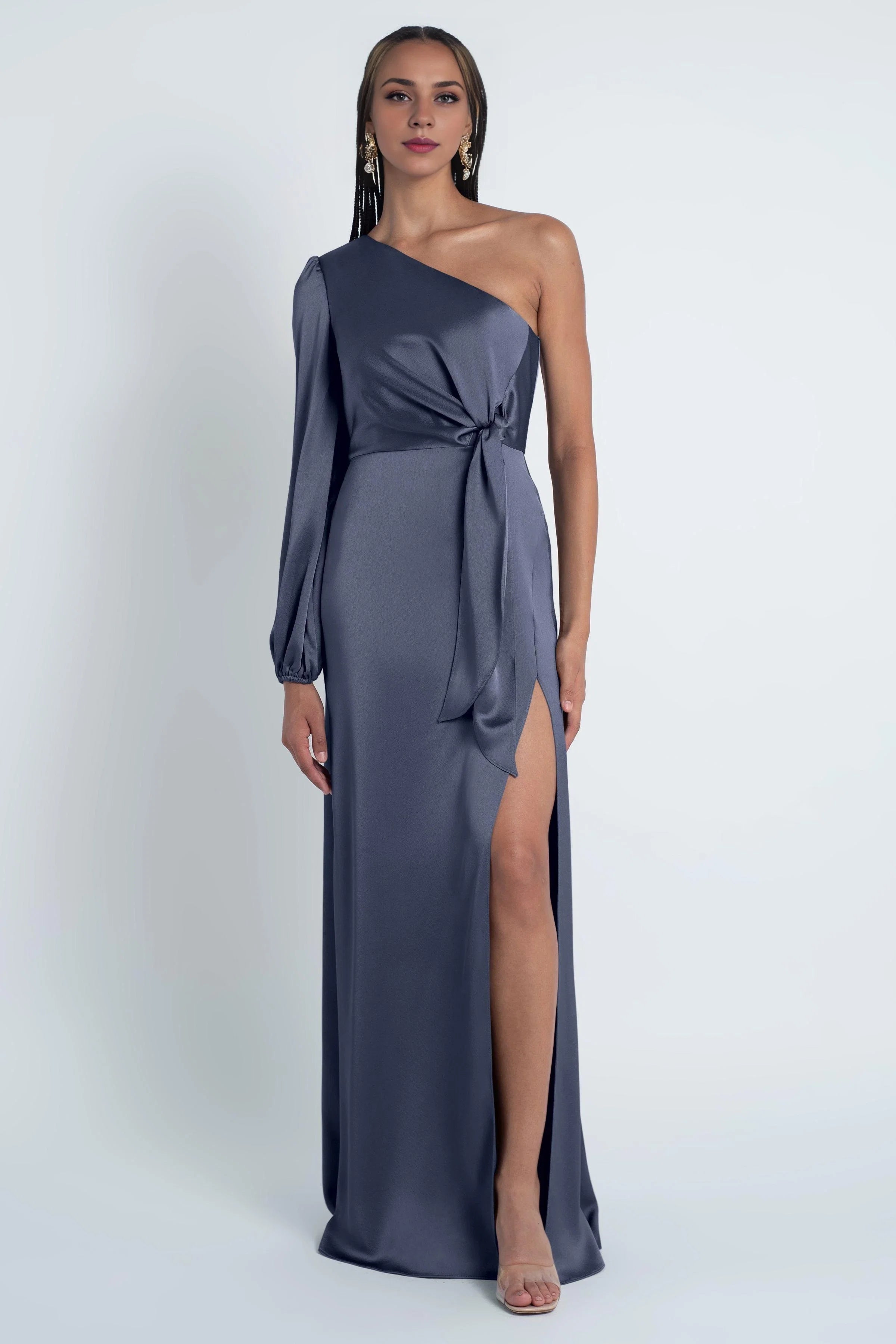 Dress Chic One Shoulder Long Sleeve Evening Dress Bridesmaid Dress Floor-Length Sheath Solid Color Prom Dress