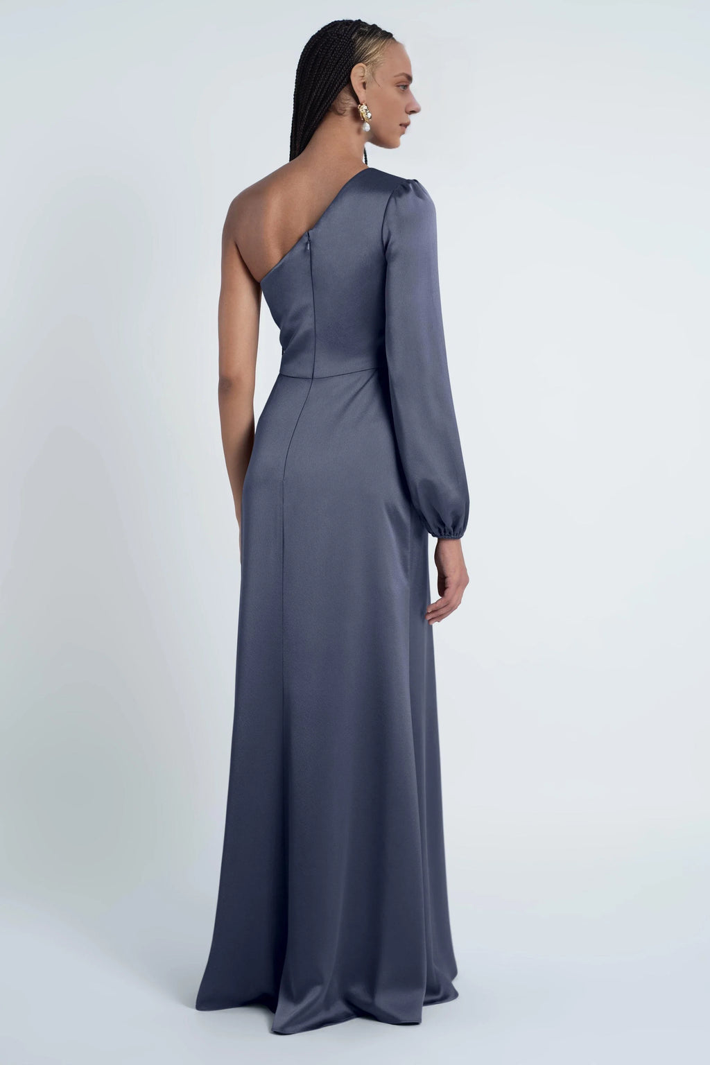 Dress Chic One Shoulder Long Sleeve Evening Dress Bridesmaid Dress Floor-Length Sheath Solid Color Prom Dress