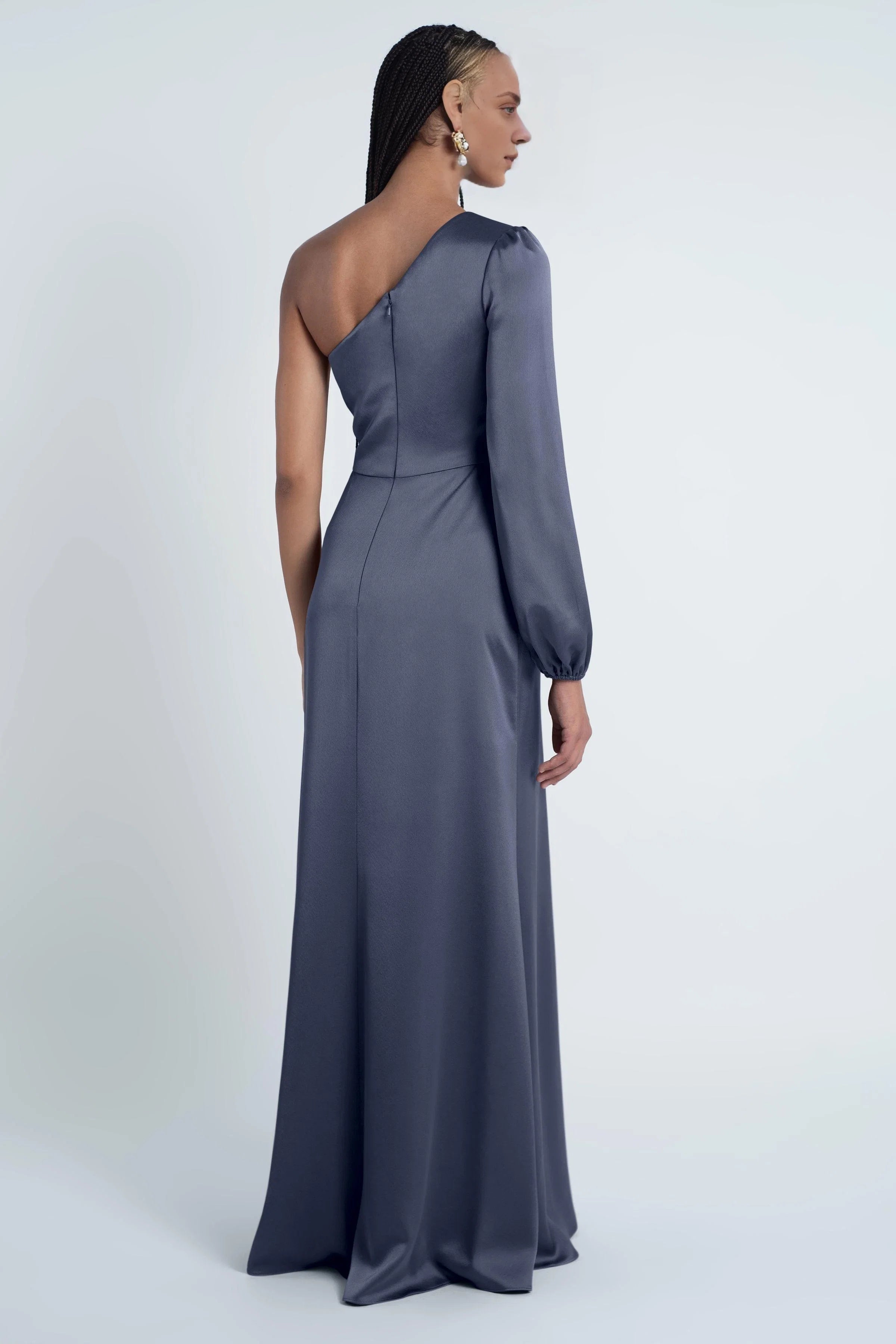 Dress Chic One Shoulder Long Sleeve Evening Dress Bridesmaid Dress Floor-Length Sheath Solid Color Prom Dress