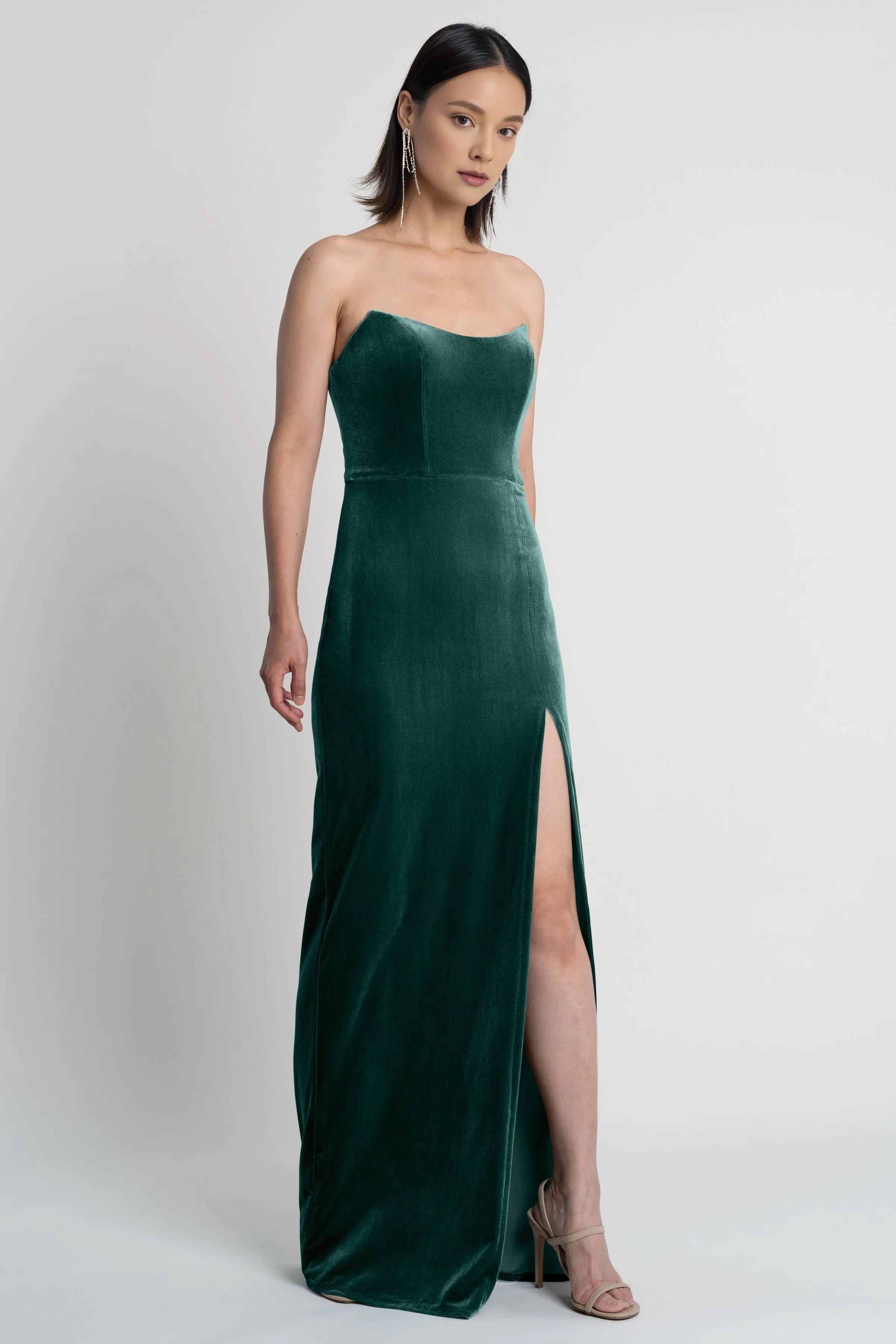 Dress Chic Strapless Sleeveless Side Slit Evening Dress Bridesmaid Dress Floor-Length Sheath Solid Color Prom Dress