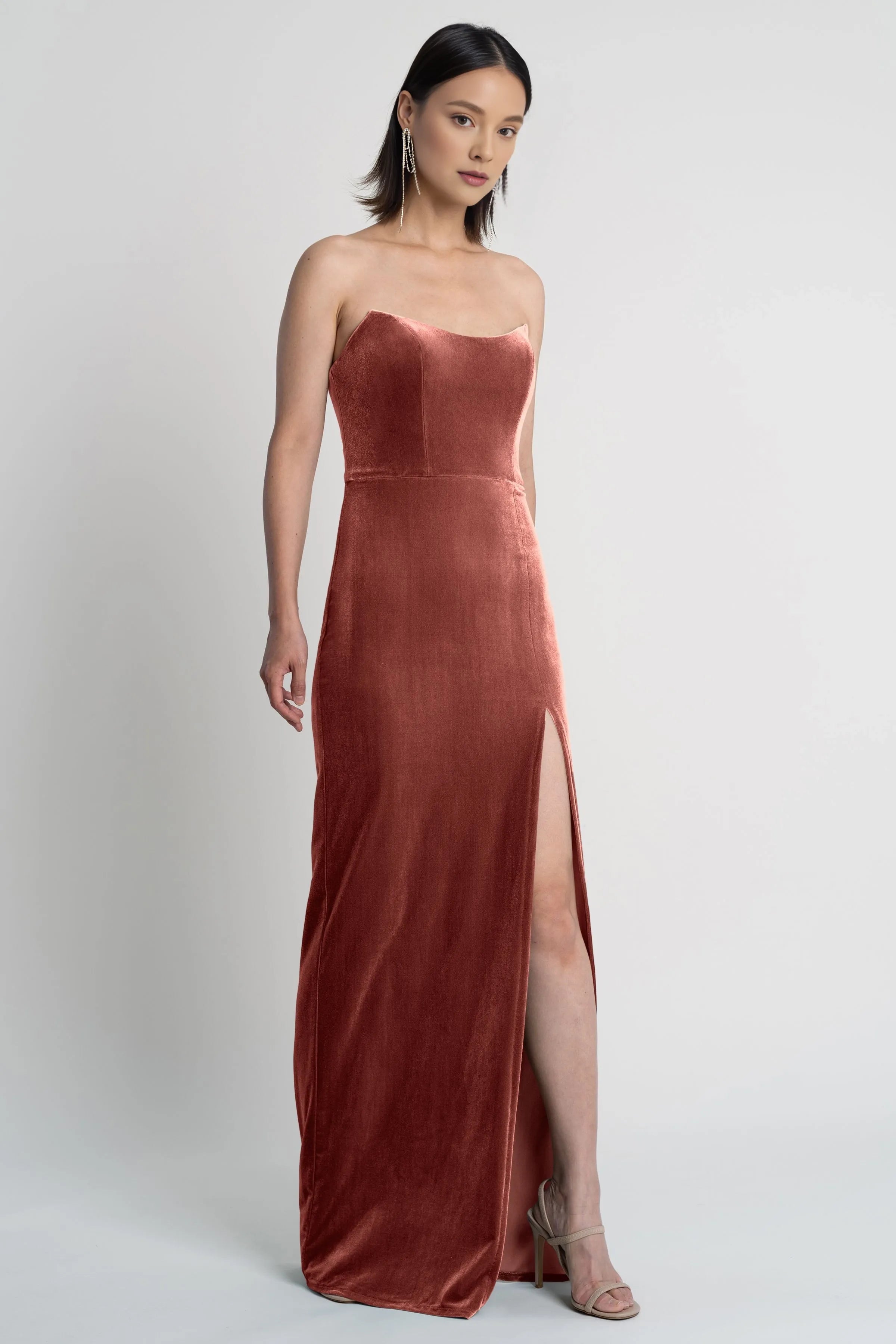 Dress Chic Strapless Sleeveless Side Slit Evening Dress Bridesmaid Dress Floor-Length Sheath Solid Color Prom Dress