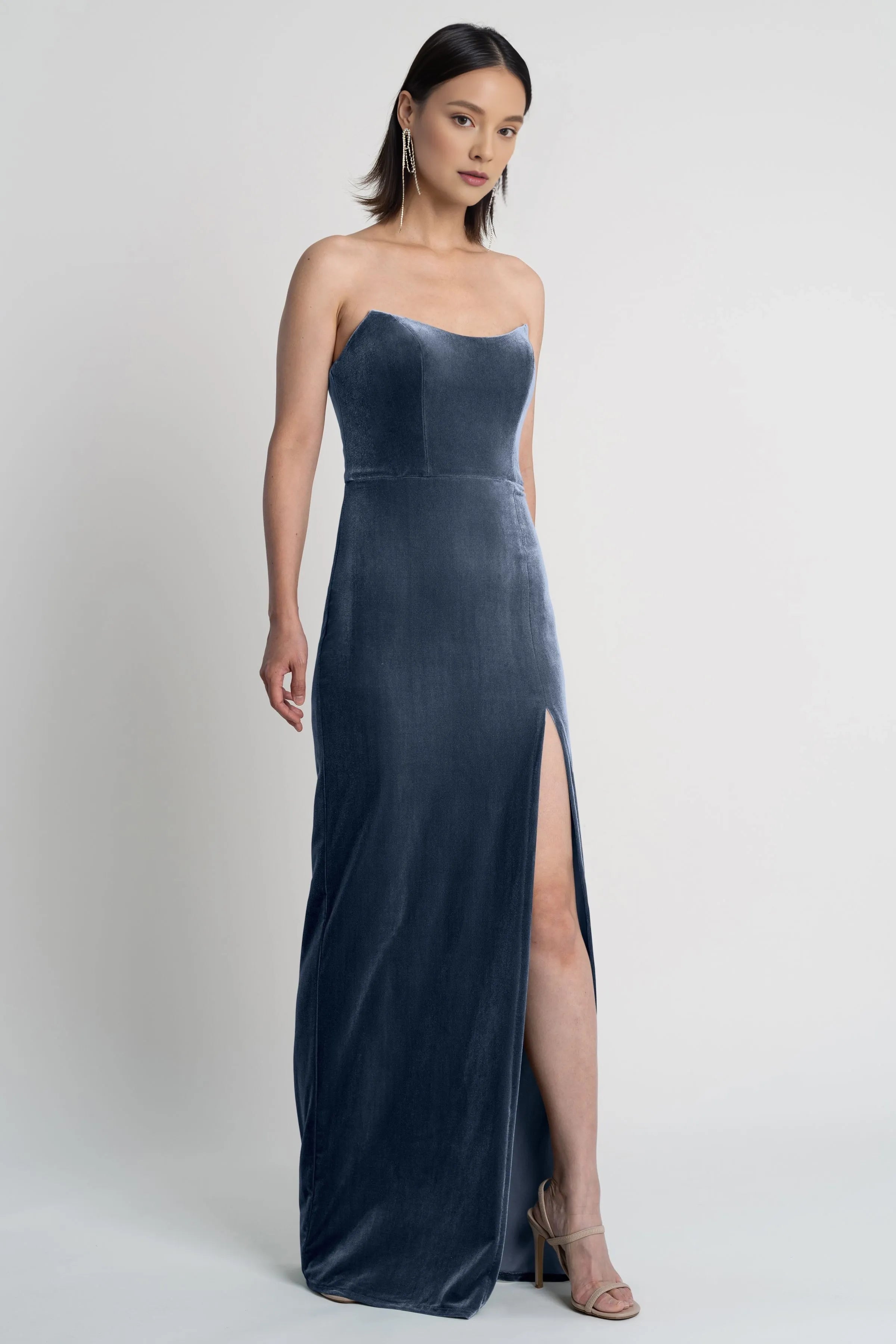 Dress Chic Strapless Sleeveless Side Slit Evening Dress Bridesmaid Dress Floor-Length Sheath Solid Color Prom Dress