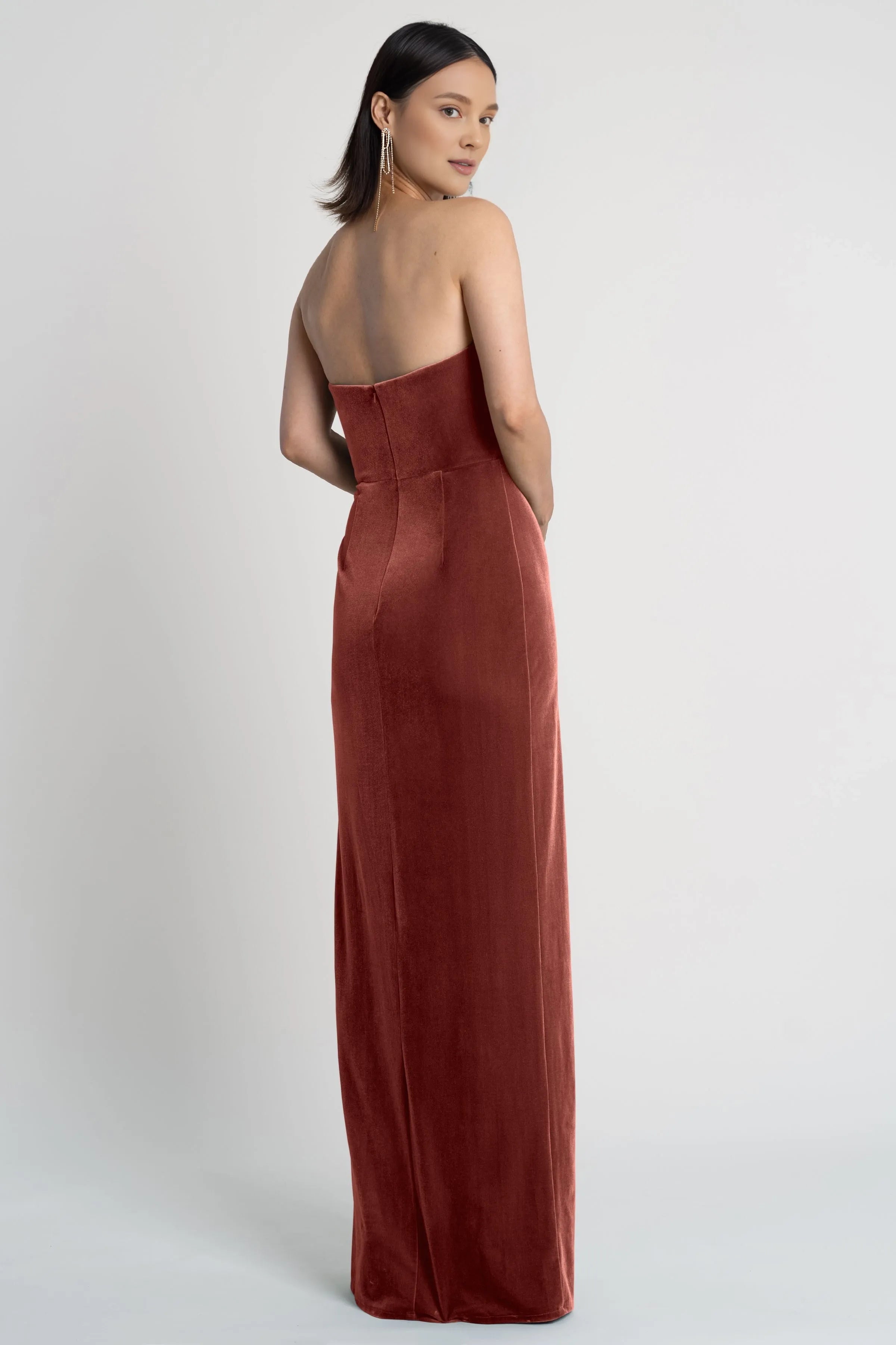 Dress Chic Strapless Sleeveless Side Slit Evening Dress Bridesmaid Dress Floor-Length Sheath Solid Color Prom Dress