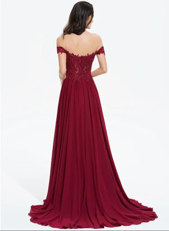 Dress Classic A-line Off the Shoulder Sweep Train Prom Dresses With Sequins Backless Sleeveless Maxi Dress