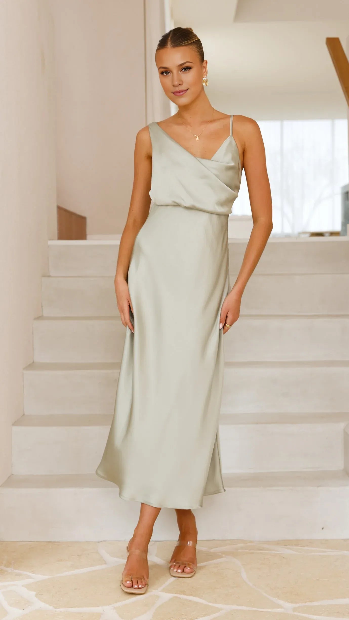 Dress Classic Cowl Neck Maxi Dress Champagne Mermaid Sleeveless Solid Color Sheath Open Back Prom Dress