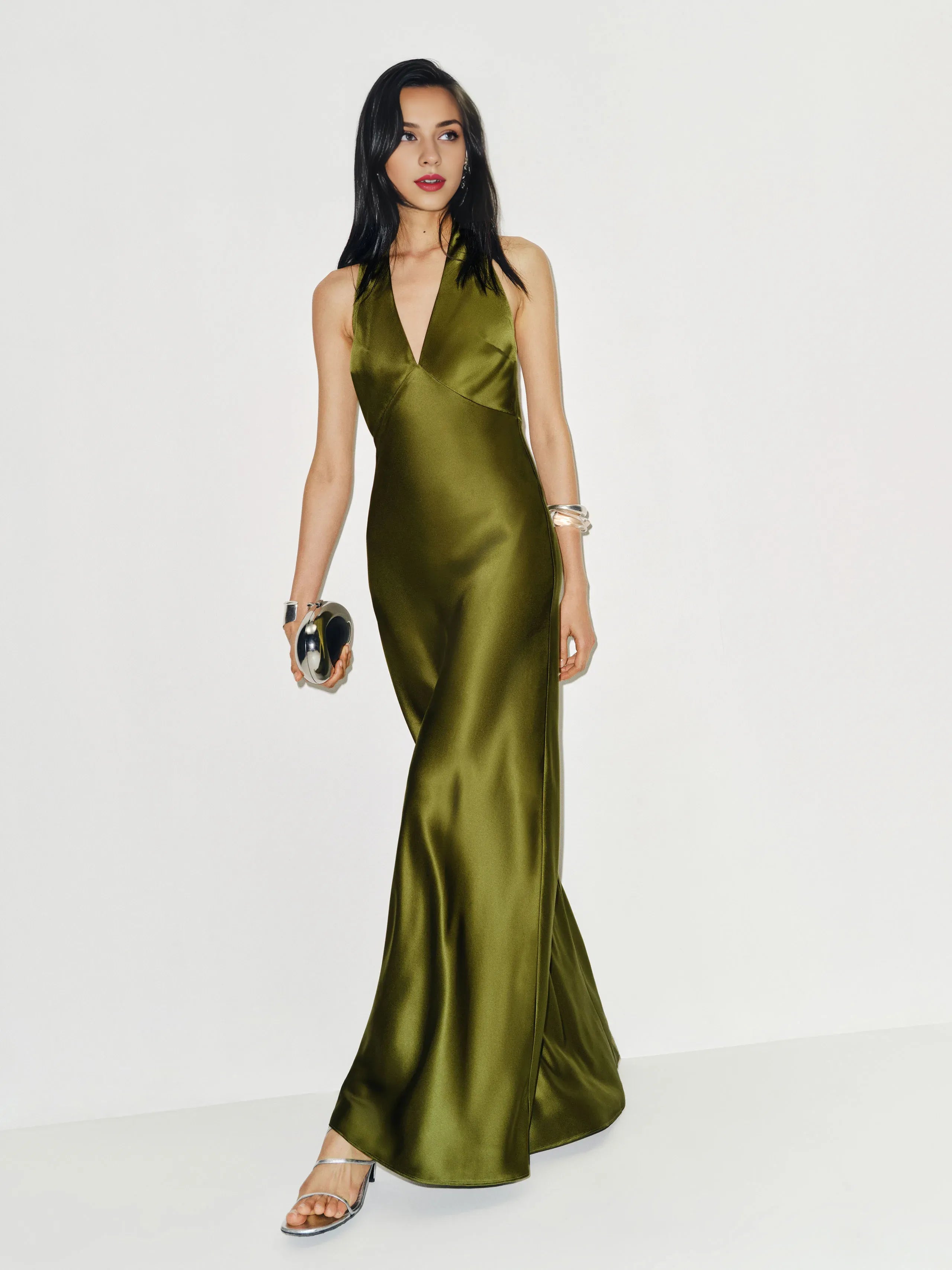 Dress Classic Halter V Neck Sleeveless Straight Tube Prom Dress Maxi Dress Backless Evening Dress