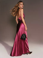 Dress Classic Halter V Neck Sleeveless Straight Tube Prom Dress Maxi Dress Backless Evening Dress