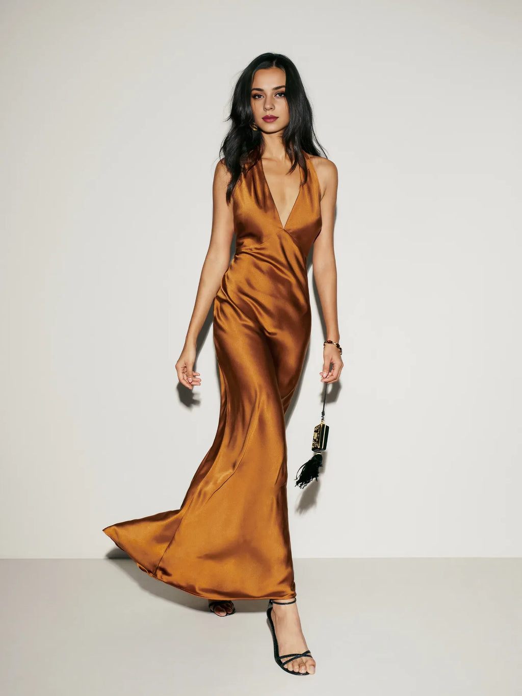 Dress Classic Halter V Neck Sleeveless Straight Tube Prom Dress Maxi Dress Backless Evening Dress