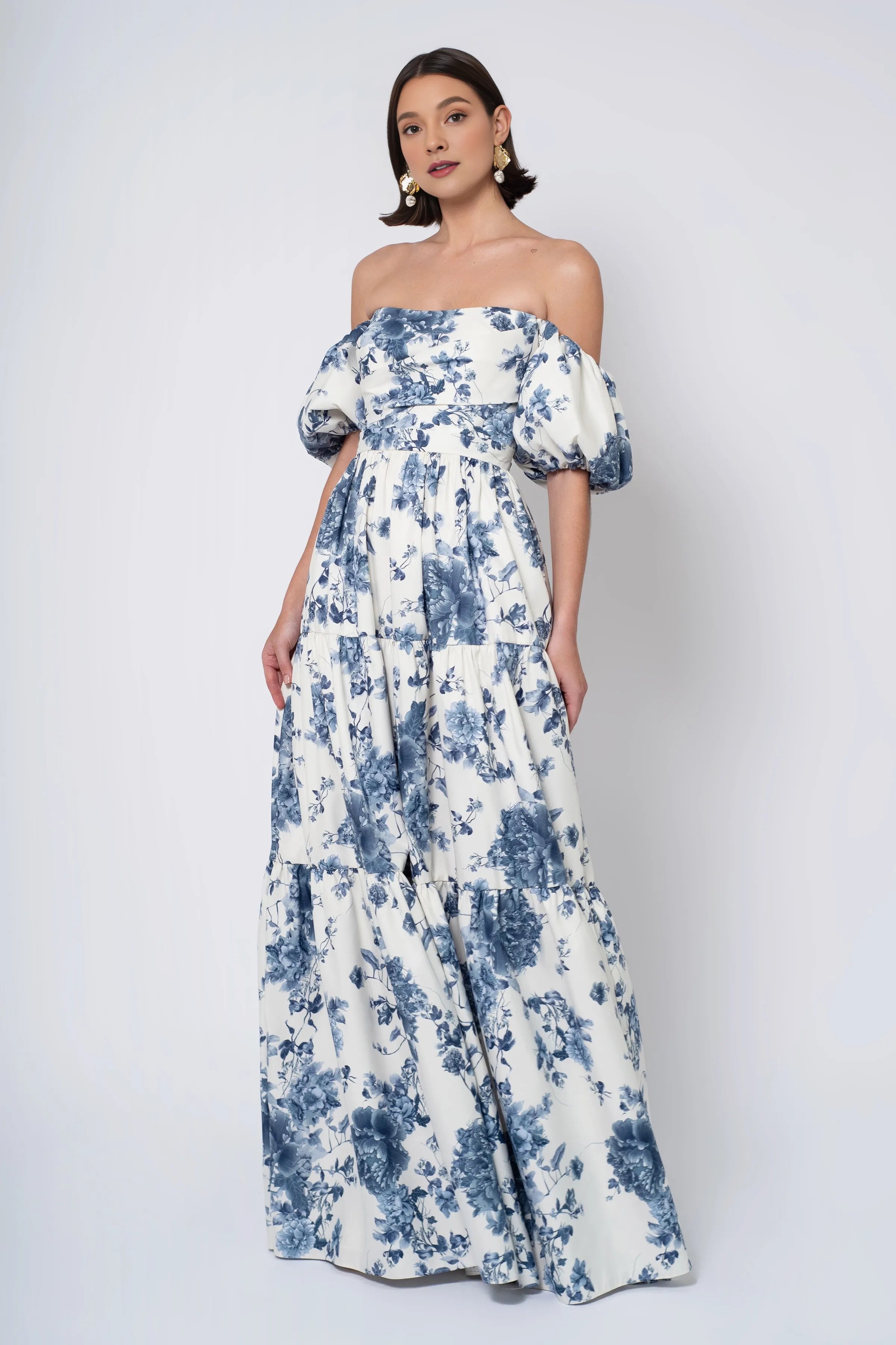 Dress Classic Puff Sleeves Strapless Neck Spaghetti Straps Evening Dress Bridesmaid Dress A-line Floor-Length Back Zip Prom Dress