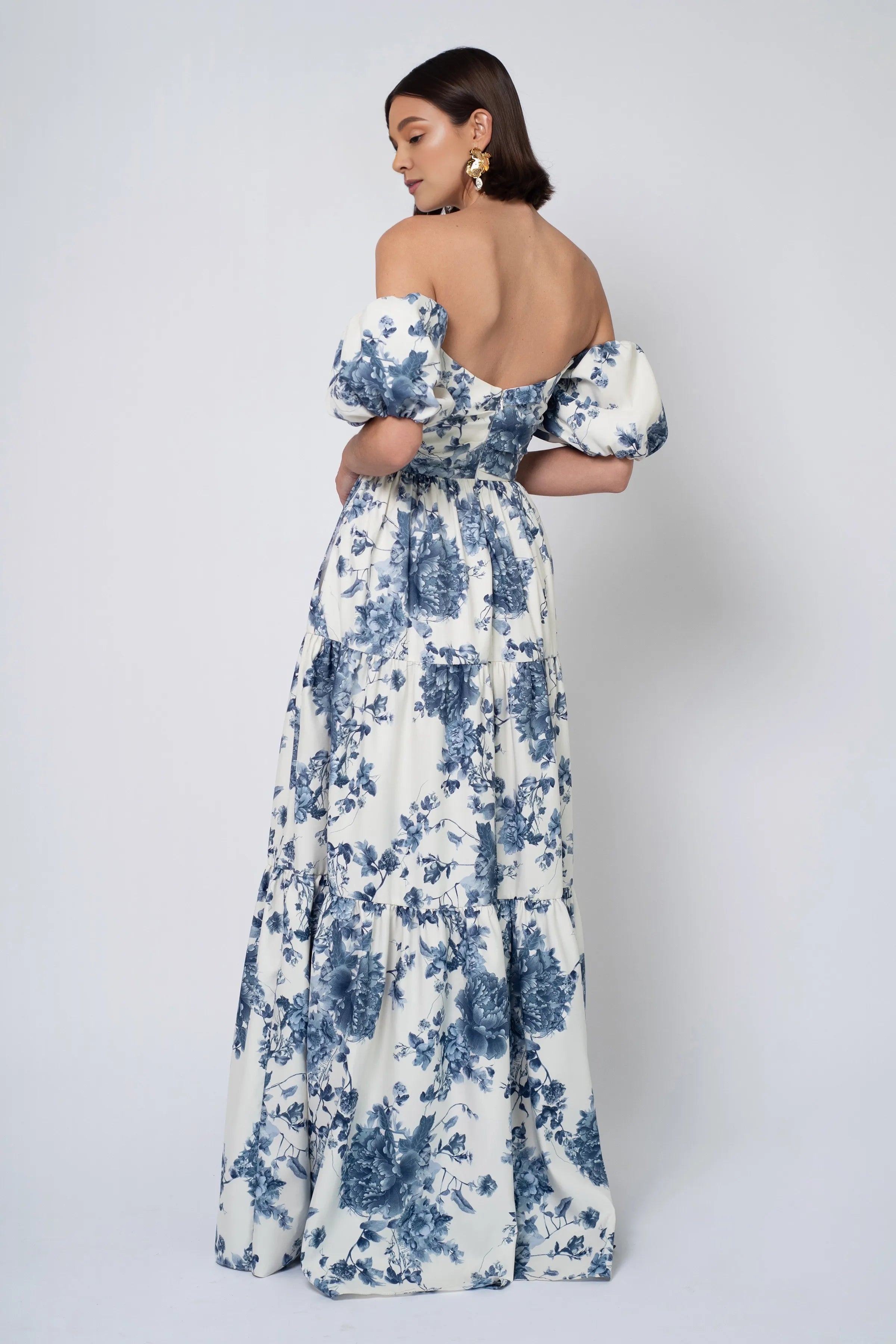 Dress Classic Puff Sleeves Strapless Neck Spaghetti Straps Evening Dress Bridesmaid Dress A-line Floor-Length Back Zip Prom Dress