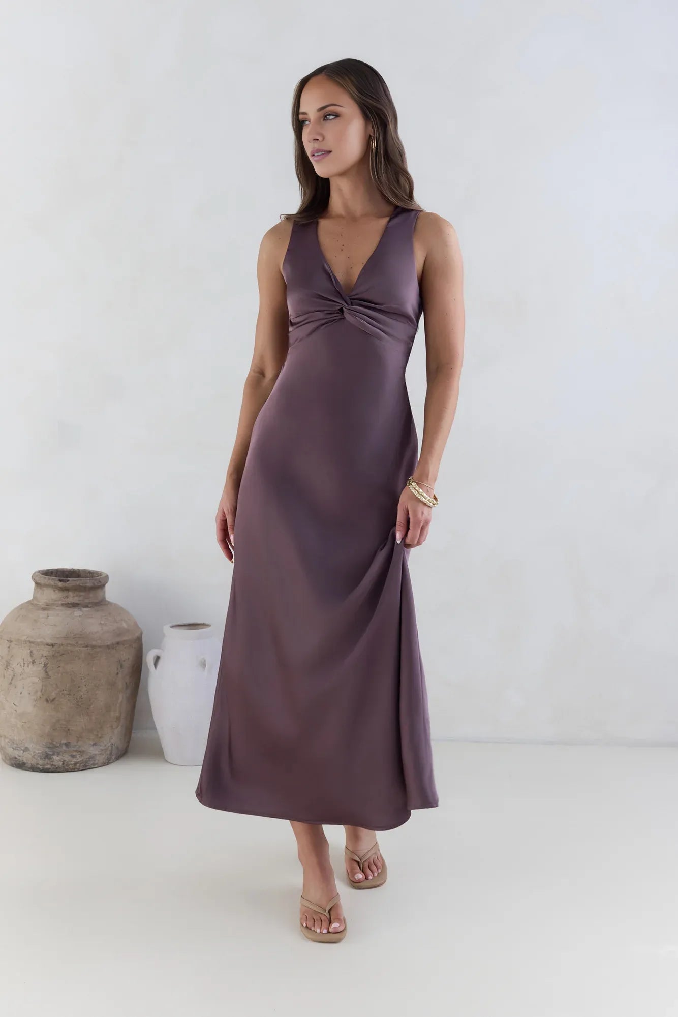 Purple Dress Classic Twist Neck Prom Dresses With Open Crisscross Back Sleeveless Maxi Dress