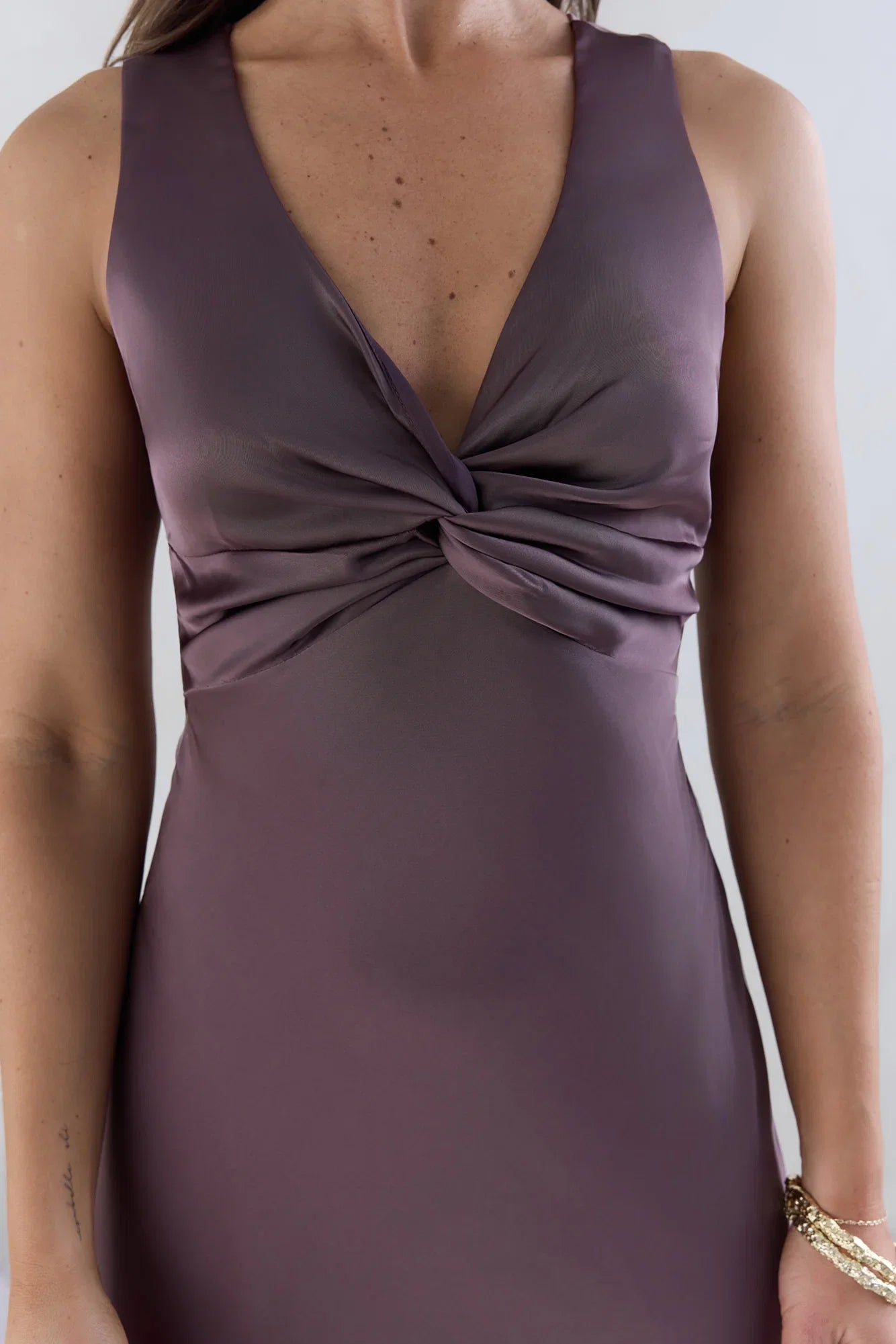 Purple Dress Classic Twist Neck Prom Dresses With Open Crisscross Back Sleeveless Maxi Dress