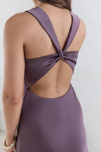 Purple Dress Classic Twist Neck Prom Dresses With Open Crisscross Back Sleeveless Maxi Dress