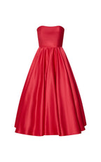 Navy Dress Classic Strapless A-Line Midi Dress Solid Color Sleeveless Backless Party Evening Dress