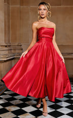 Navy Dress Classic Strapless A-Line Midi Dress Solid Color Sleeveless Backless Party Evening Dress