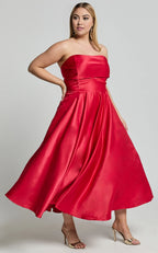 Navy Dress Classic Strapless A-Line Midi Dress Solid Color Sleeveless Backless Party Evening Dress