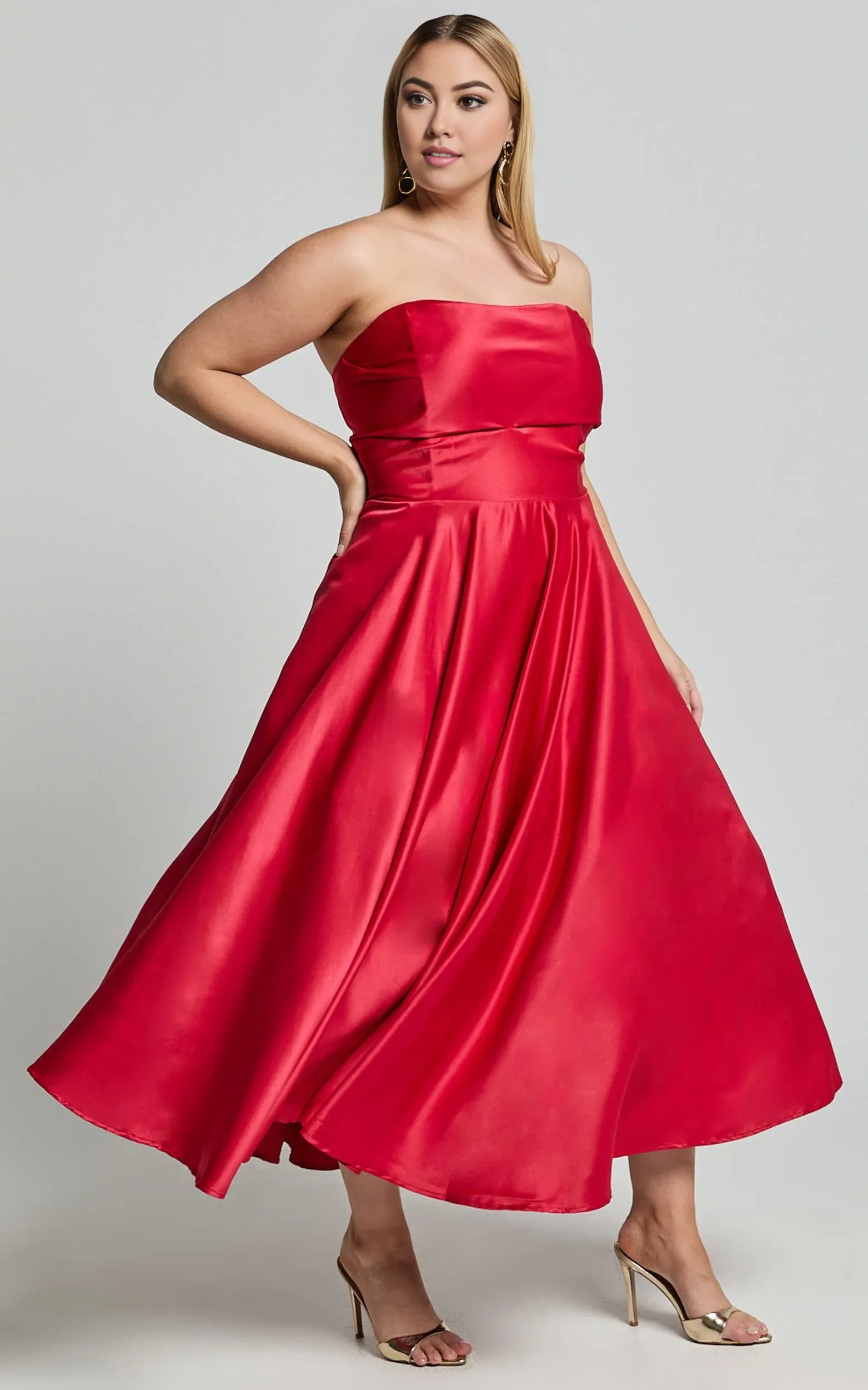 Navy Dress Classic Strapless A-Line Midi Dress Solid Color Sleeveless Backless Party Evening Dress
