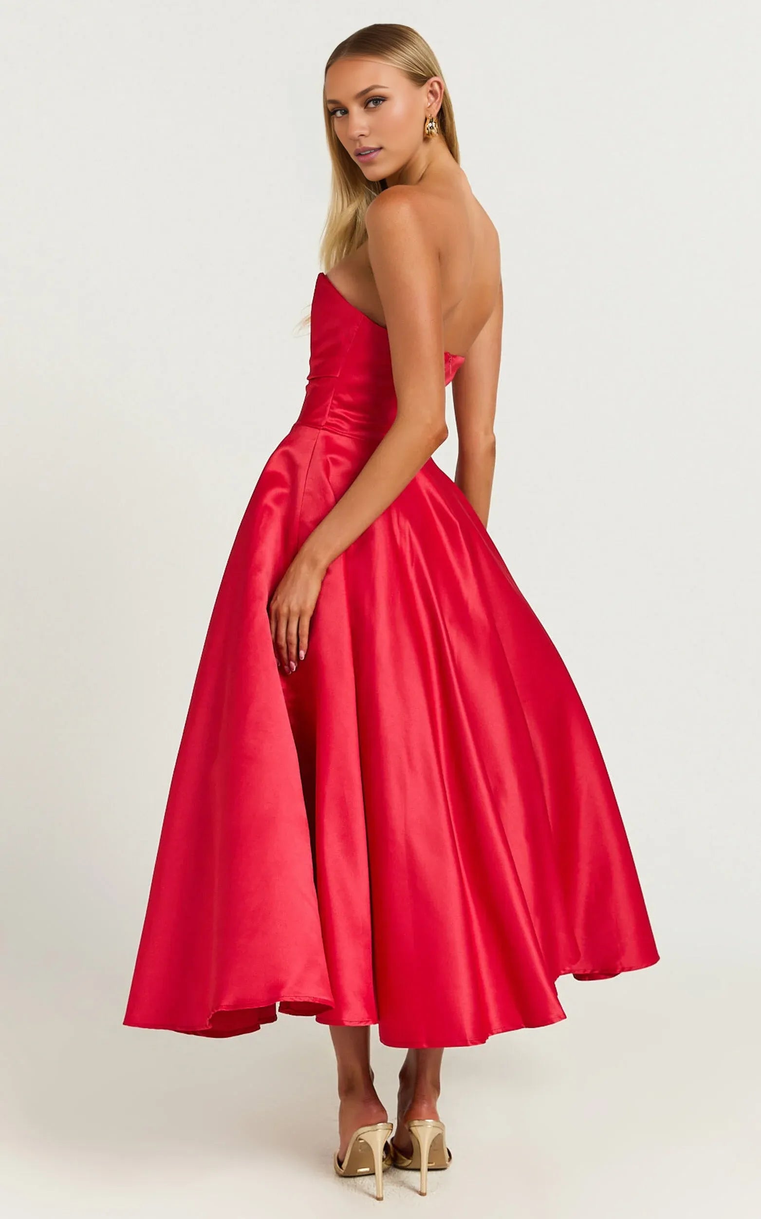 Navy Dress Classic Strapless A-Line Midi Dress Solid Color Sleeveless Backless Party Evening Dress