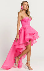 Pink Dress Classic Sweetheart High Low Cocktail Dresses Hot Pink A-line Solid Color Tie Prom Dress