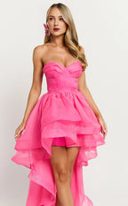 Pink Dress Classic Sweetheart High Low Cocktail Dresses Hot Pink A-line Solid Color Tie Prom Dress