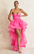 Pink Dress Classic Sweetheart High Low Cocktail Dresses Hot Pink A-line Solid Color Tie Prom Dress