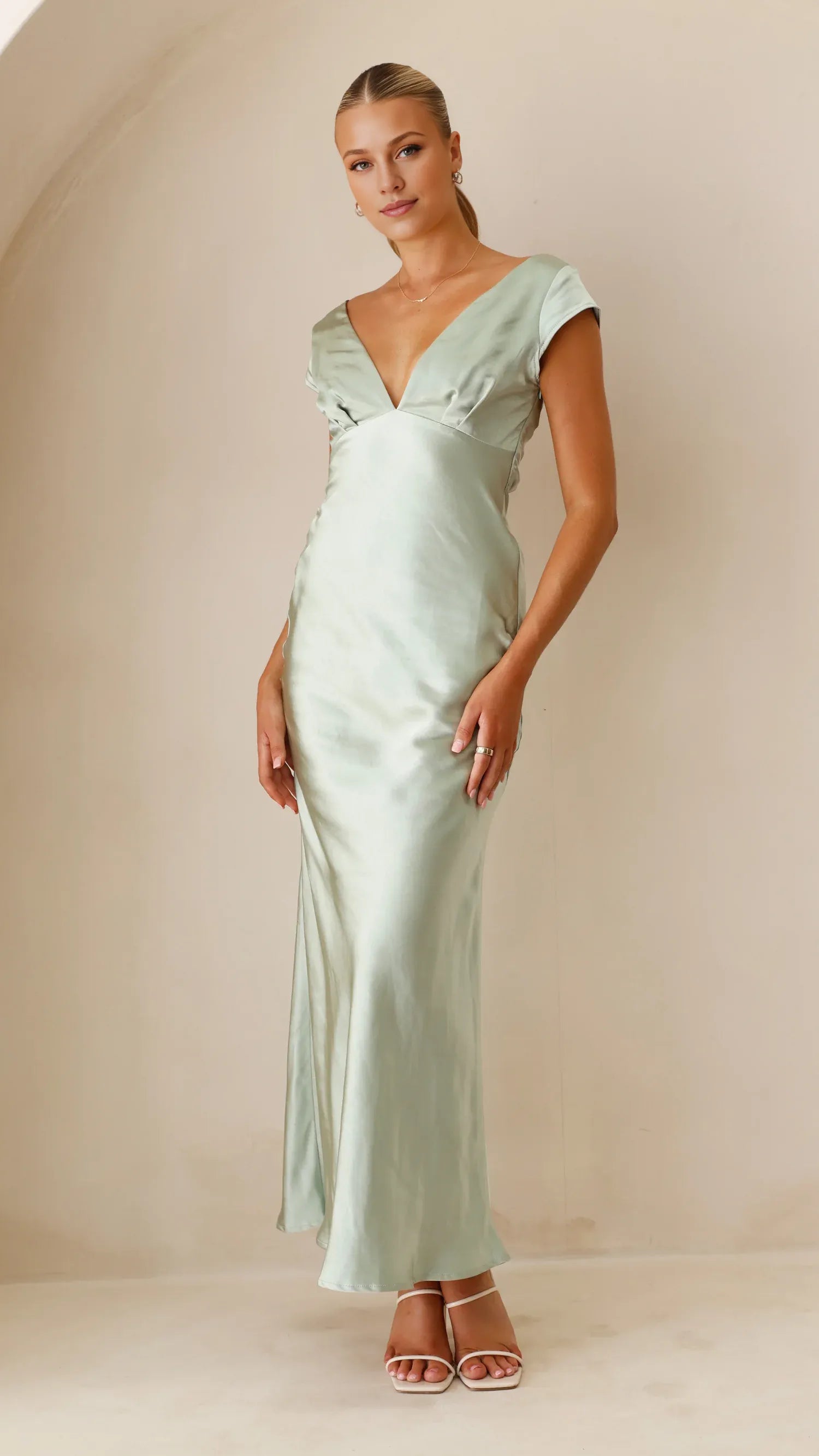 Yellow Dress Classic V Neck Maxi Dress Sheath Cap Sleeve Solid Color Sheath Backless Prom Dress