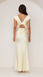 Yellow Dress Classic V Neck Maxi Dress Sheath Cap Sleeve Solid Color Sheath Backless Prom Dress