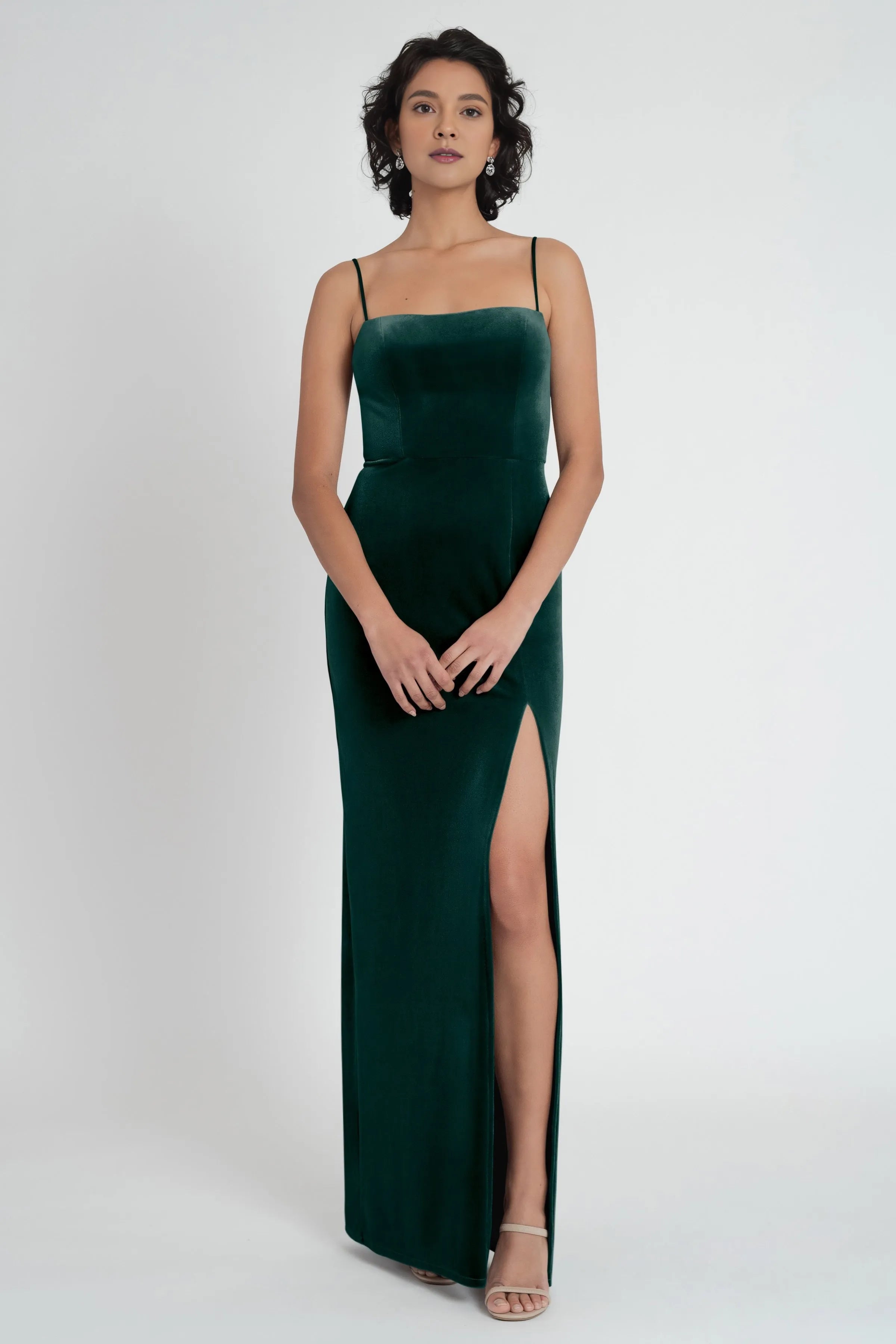 Dress Classic Straight Neck Spaghetti Straps Evening Dress Bridesmaid Dress Slim Floor-Length Side Slit Prom Dress