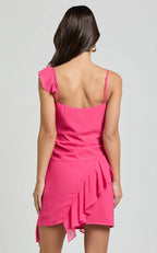 Pink Dress Classic symmetric Frill Detail Mini Cocktail Dresses Hot Sheath Solid Color Spaghetti Straps Homecoming Dress