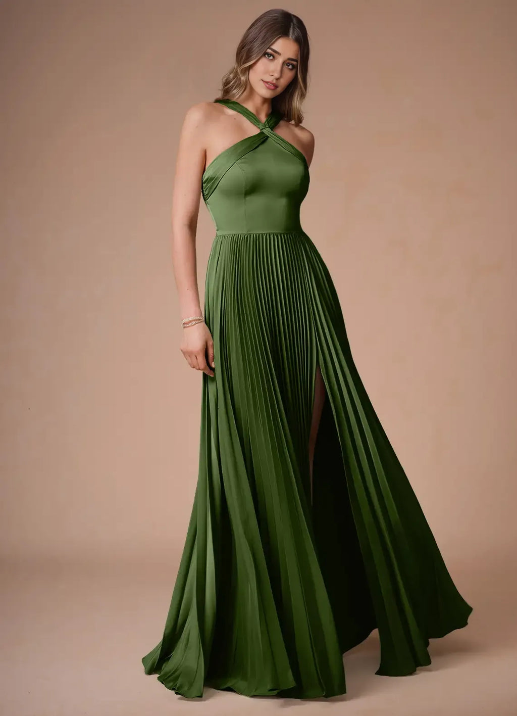 Dress Cold Shoulder Halter Elegant Maxi Dress Prom Dress Modern A-Line Pleats Evening Dress