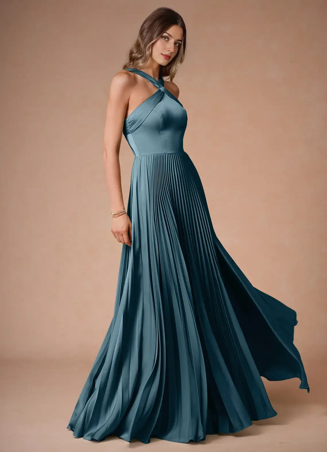 Dress Cold Shoulder Halter Elegant Maxi Dress Prom Dress Modern A-Line Pleats Evening Dress