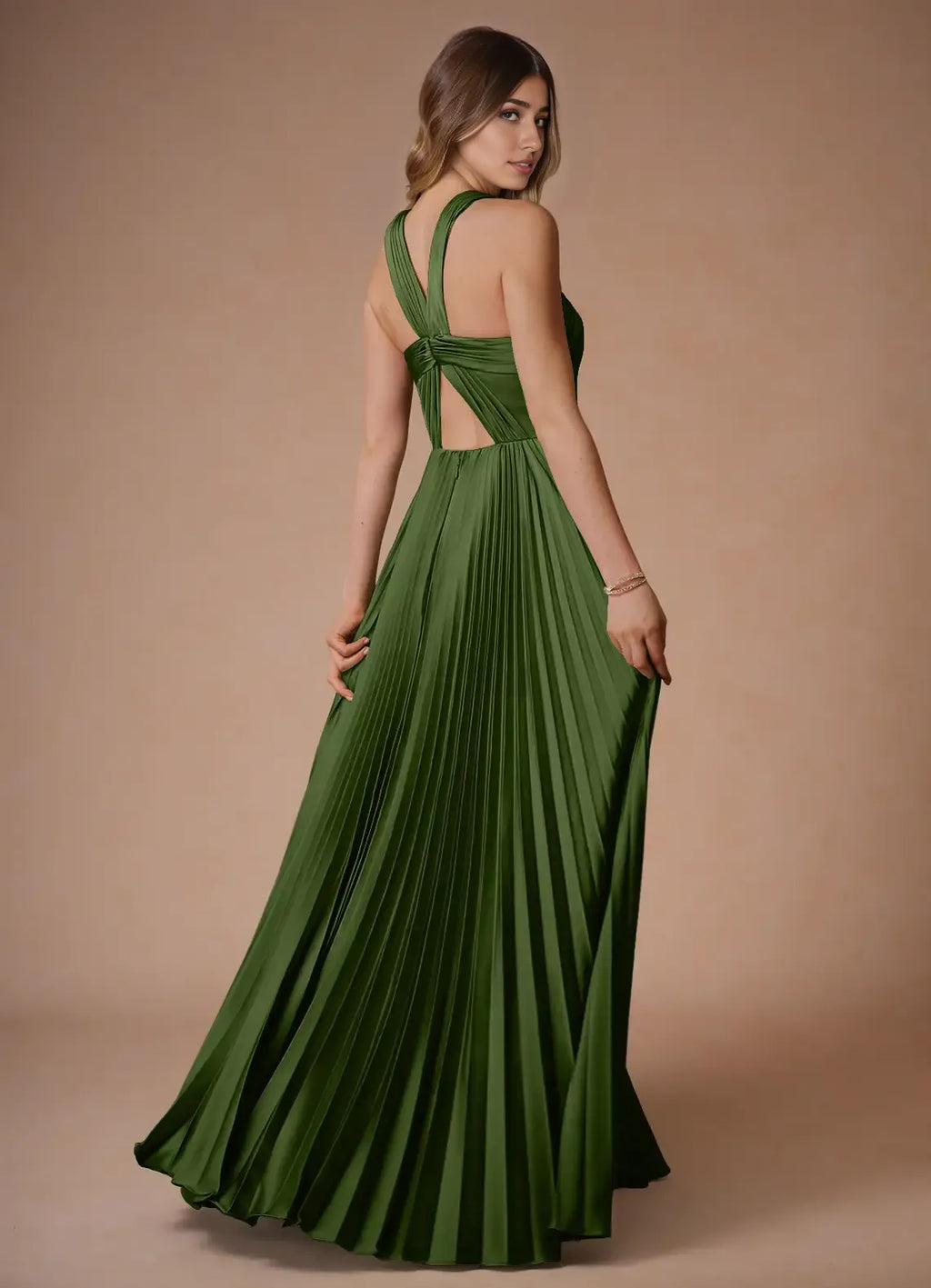 Dress Cold Shoulder Halter Elegant Maxi Dress Prom Dress Modern A-Line Pleats Evening Dress