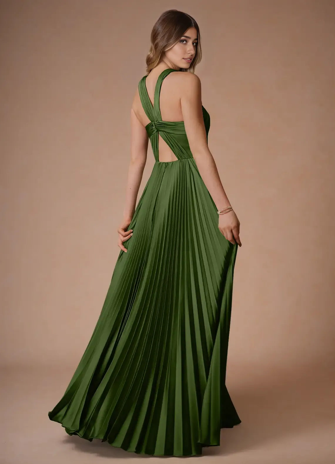 Dress Cold Shoulder Halter Elegant Maxi Dress Prom Dress Modern A-Line Pleats Evening Dress