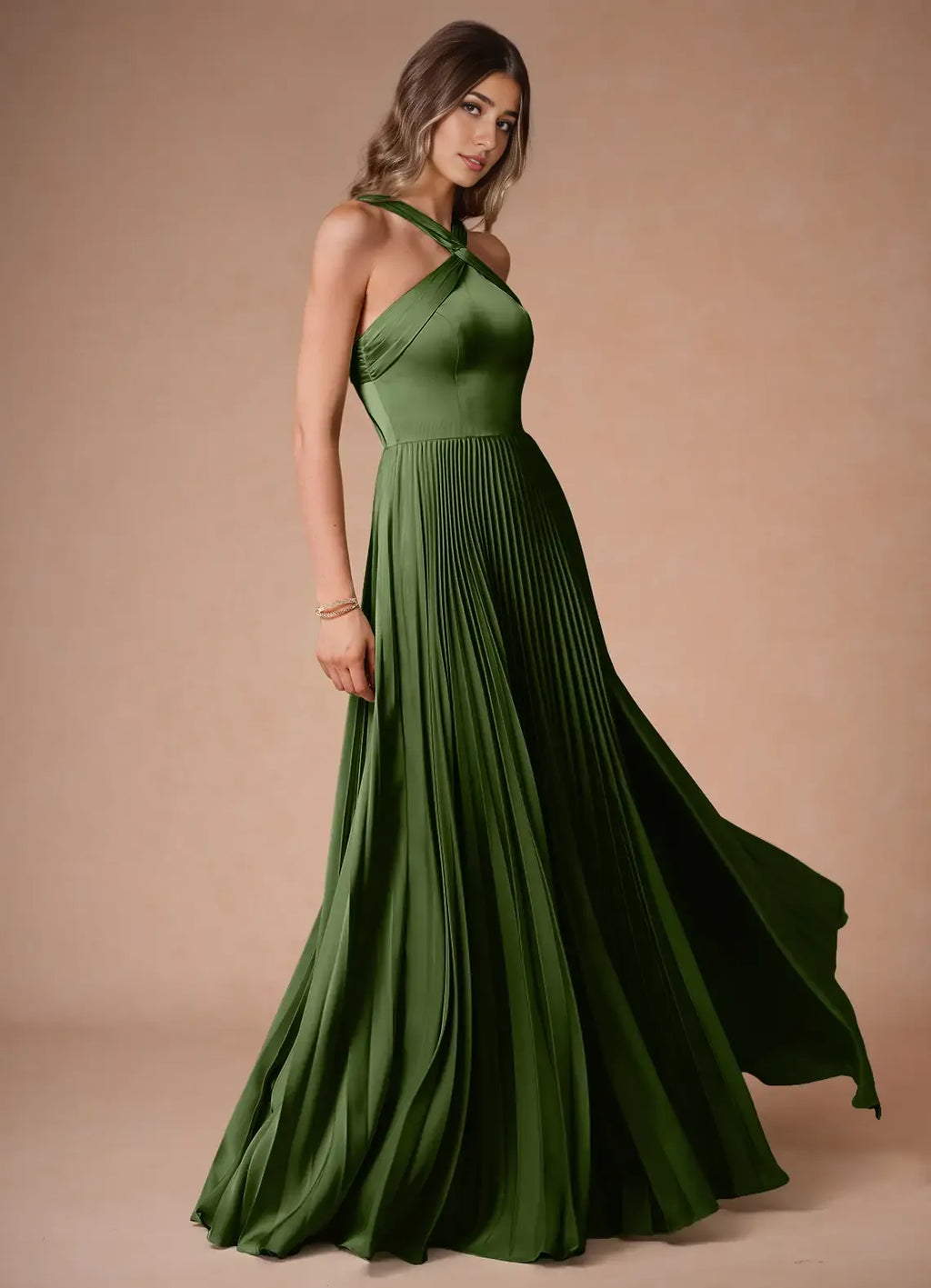 Dress Cold Shoulder Halter Elegant Maxi Dress Prom Dress Modern A-Line Pleats Evening Dress