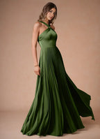 Dress Cold Shoulder Halter Elegant Maxi Dress Prom Dress Modern A-Line Pleats Evening Dress