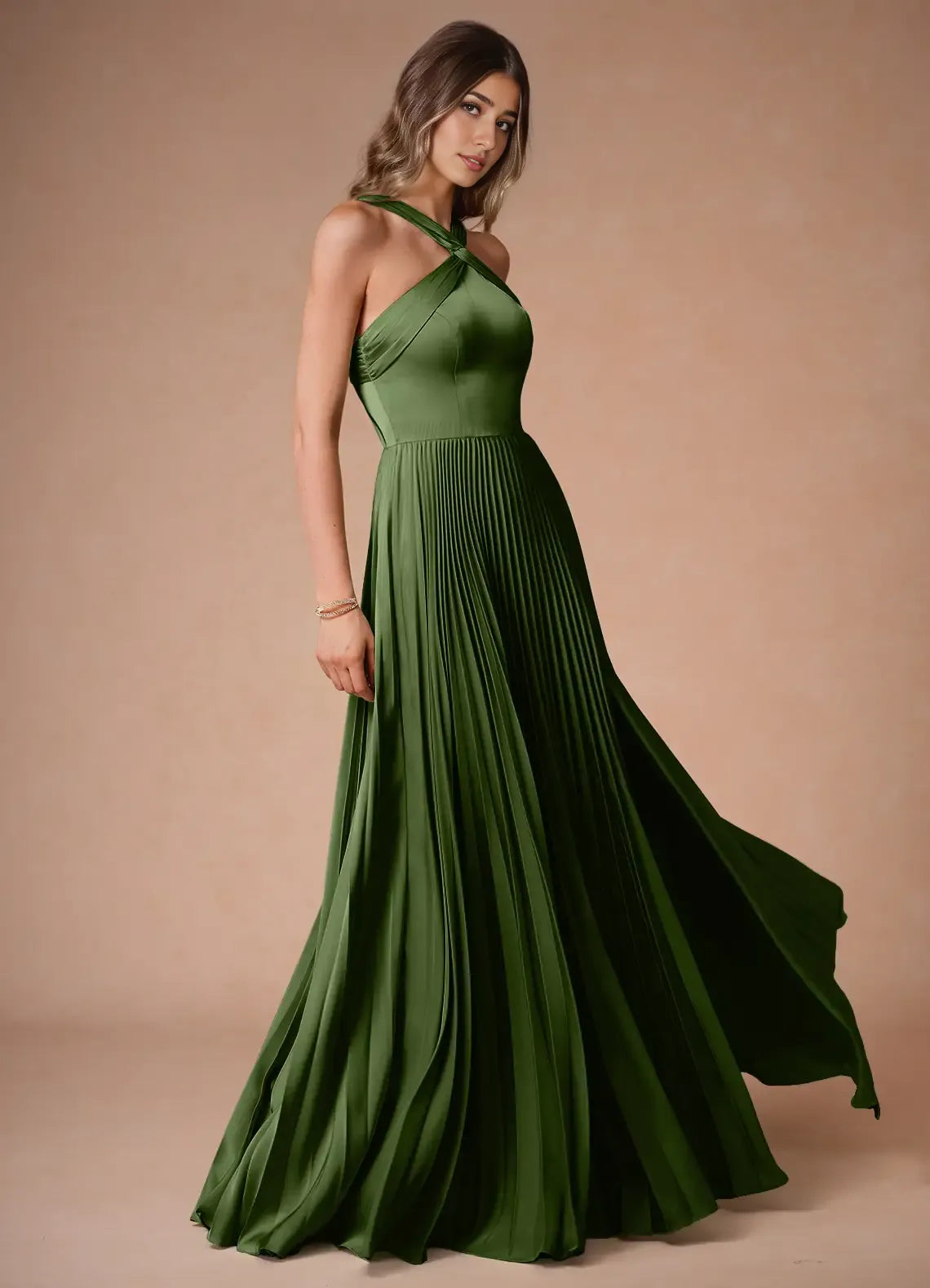 Dress Cold Shoulder Halter Elegant Maxi Dress Prom Dress Modern A-Line Pleats Evening Dress