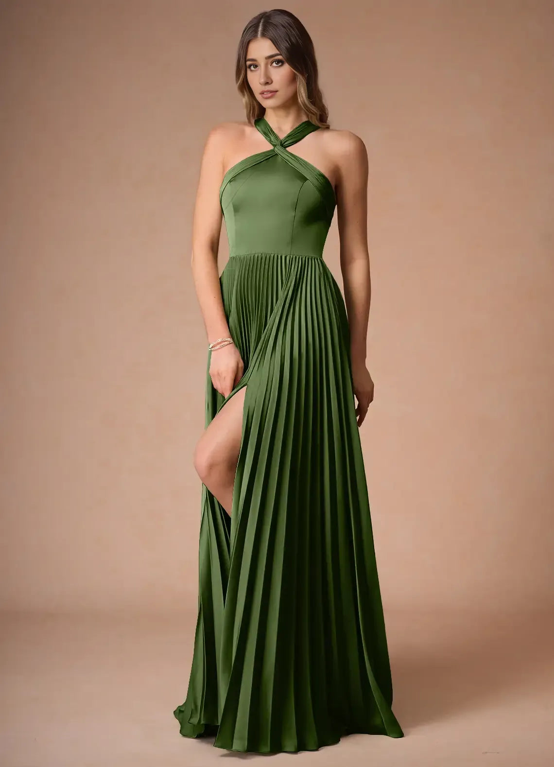 Dress Cold Shoulder Halter Elegant Maxi Dress Prom Dress Modern A-Line Pleats Evening Dress